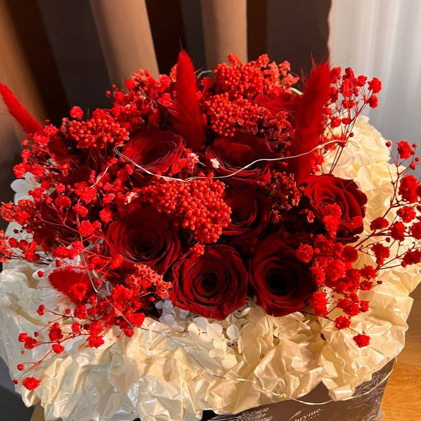 Million Roses with Preserved Fillers | 12 Premium Roses | Round Blooms